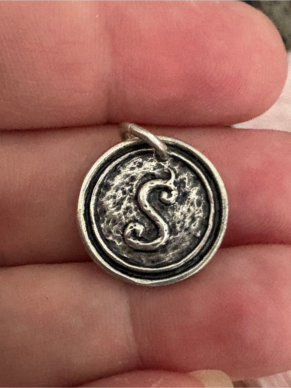 Waxing Poetic Round Insignia Sterling Silver 'S' Monogram Charm Pendant